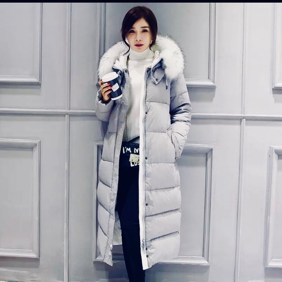 Charcoal Fur-Trim Long Coat